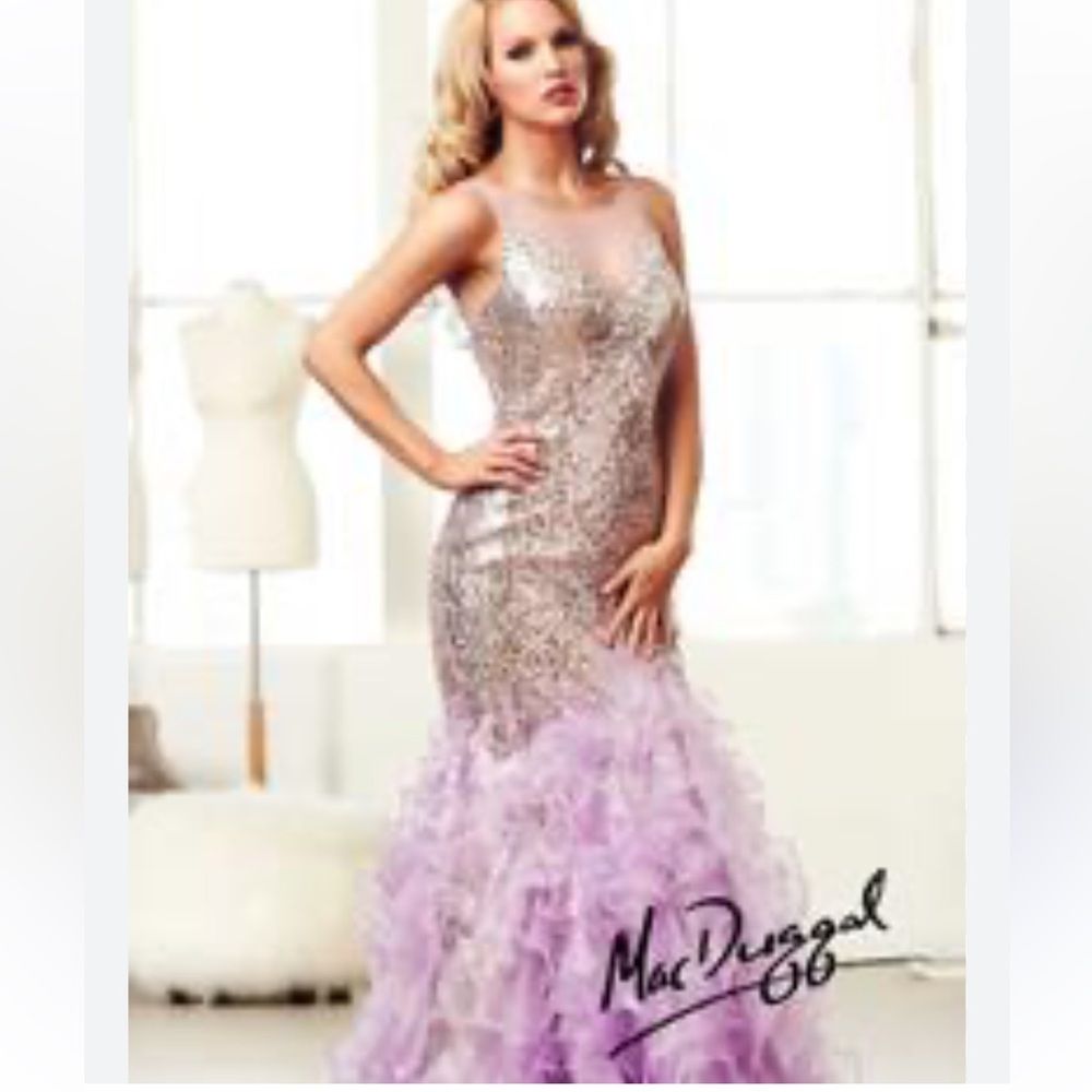 Mac Duggal Lavender Blingy Ruffle Hem Prom Dress Size 6